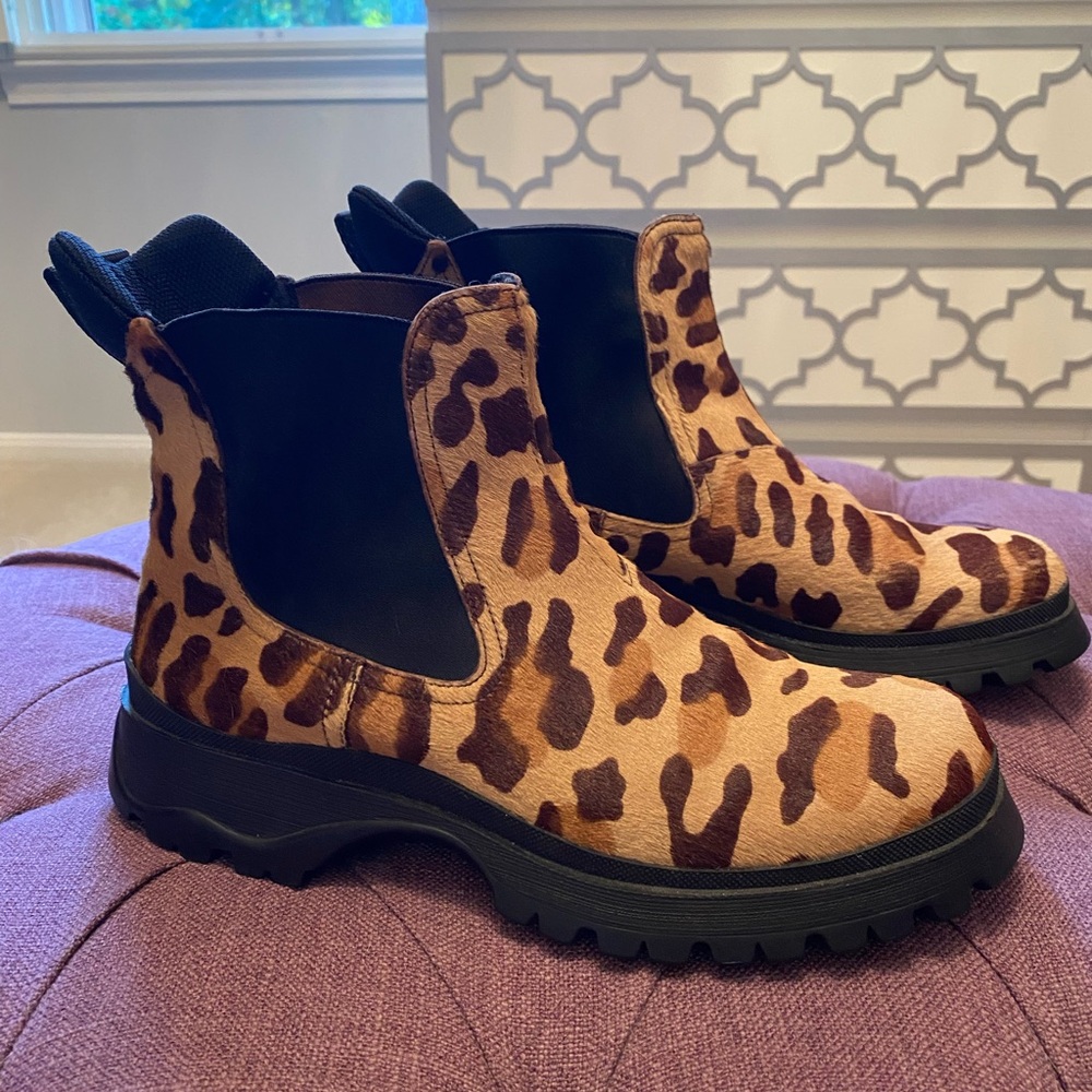 Prada Brown Leopard Print Ankle Boots